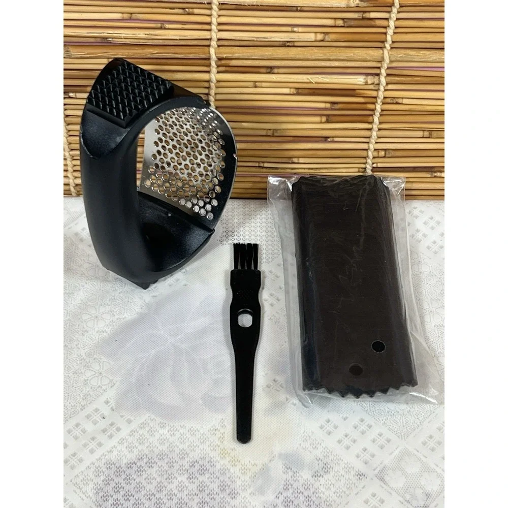 Garlic Press Rocker Mincer Chopper w/ Silicone Tubular Garlic Peeler & Brush New